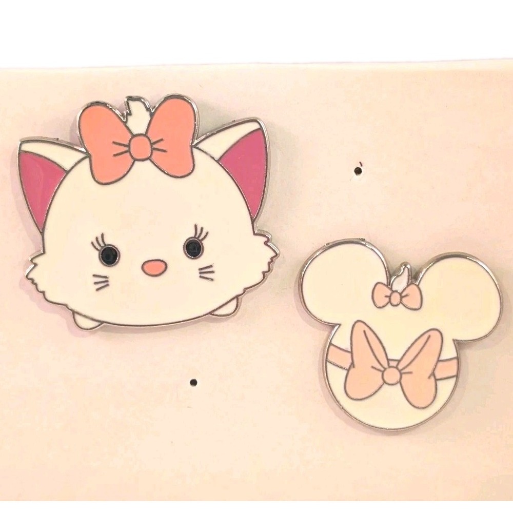 Disney Marie The Aristocats Bow Cat Face & Mickey Head Pin Set Tsum tsum